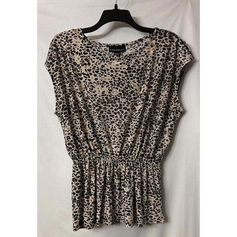 NWT Isabella Rodriguez Womens Short Sleeve Stretch Animal Print Top Blouse Large